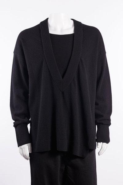 Pullover Double Collar V-Neck Knit Jumper black, Marina Yee