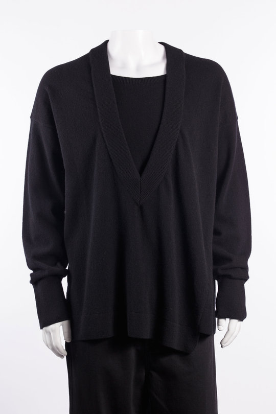 Pullover Double Collar V-Neck Knit Jumper black, Marina Yee
