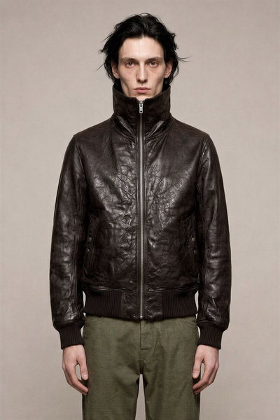 Leder Jacke RU02F4751 LBE DRACUFLIGHT grease, Rick Owens