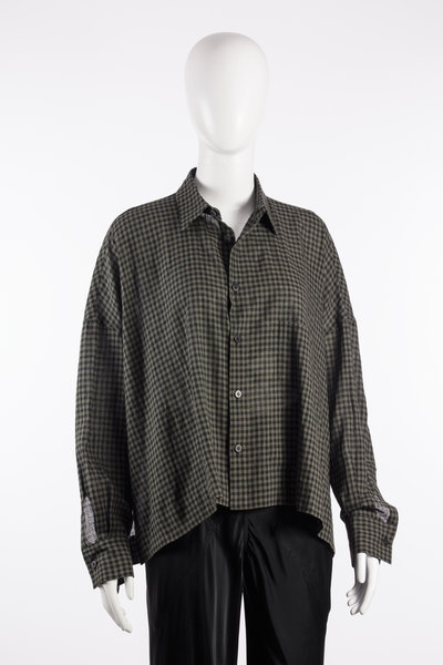 Bluse FV-B92-008-1 black/olive checked, Yohji Yamamoto