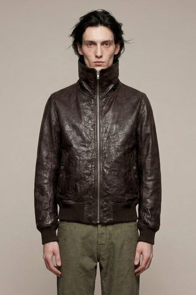 Leder Jacke RU02F4751 LBE DRACUFLIGHT grease, Rick Owens