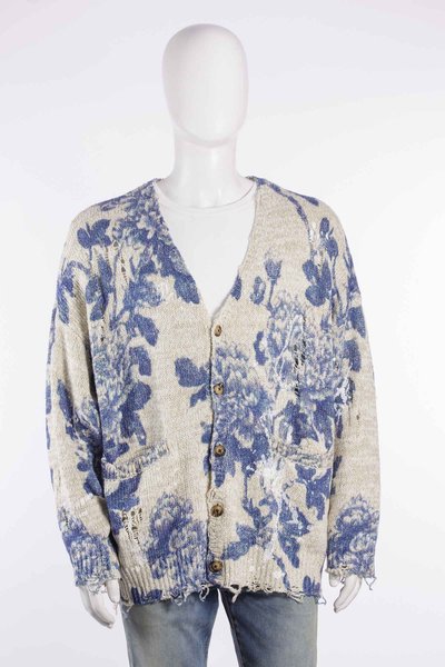 Cardigan R13WY198 Printed Oversized Cardigan faded blue floral colorblock, R 13
