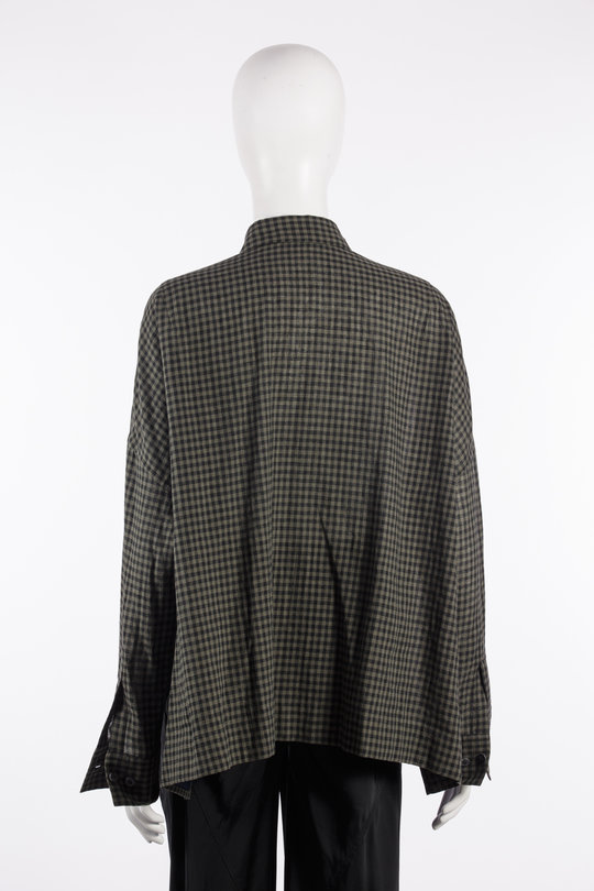 Bluse FV-B92-008-1 black/olive checked, Yohji Yamamoto