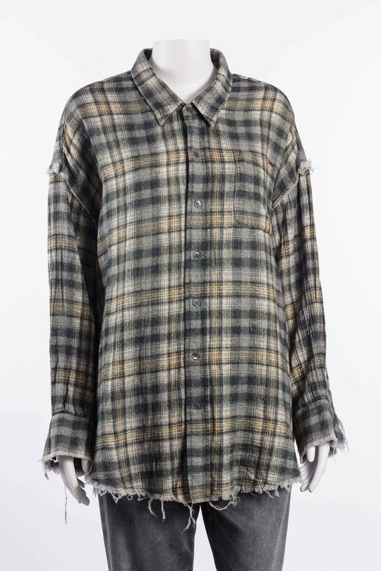 Hemd R13WR075 Shredded Seam Drop Neck Shirt grey cream plaid, R 13