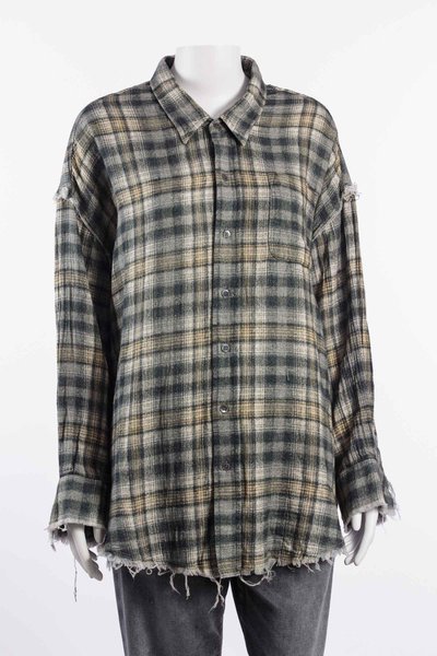 Hemd R13WR075 Shredded Seam Drop Neck Shirt grey cream plaid, R 13