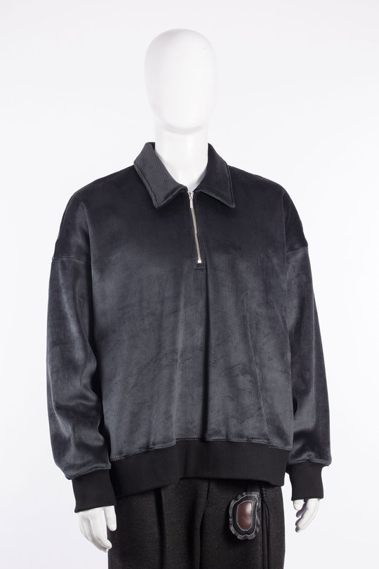 Pullover Classic Collar Zip velour rib black, SONG FOR THE MUTE
