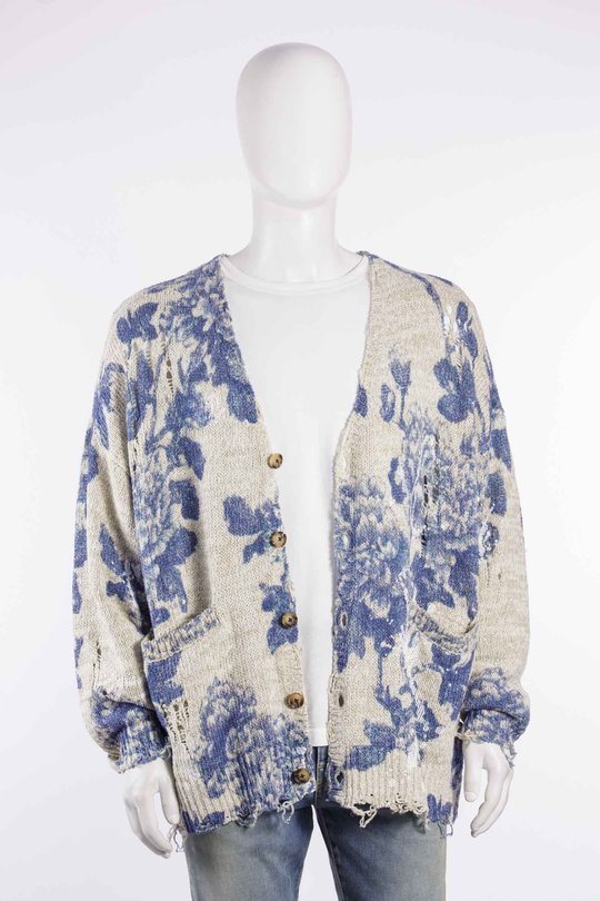 Cardigan R13WY198 Printed Oversized Cardigan faded blue floral colorblock, R 13