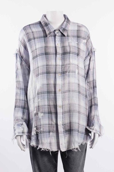 Hemd R13WR075 Shredded Seam Drop Neck Shirt blue bleached plaid, R 13