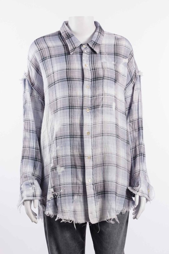 Hemd R13WR075 Shredded Seam Drop Neck Shirt blue bleached plaid, R 13