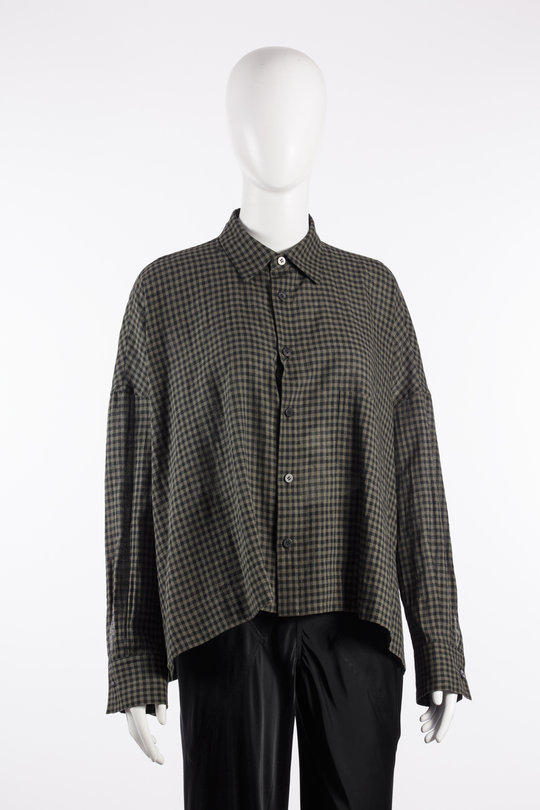 Bluse FV-B92-008-1 black/olive checked, Yohji Yamamoto