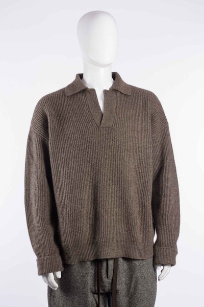 Pullover W6 M UK7565 Long Sleeve Polo Raccoon brown, Uma Wang