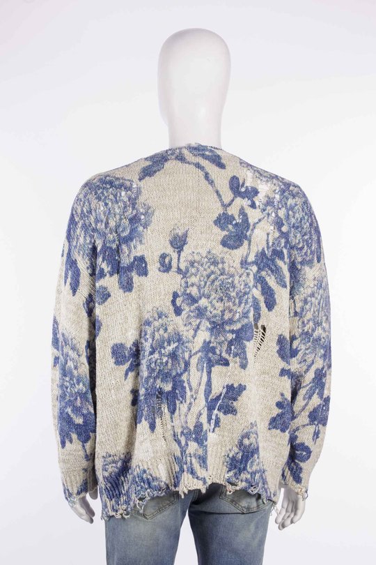 Cardigan R13WY198 Printed Oversized Cardigan faded blue floral colorblock, R 13