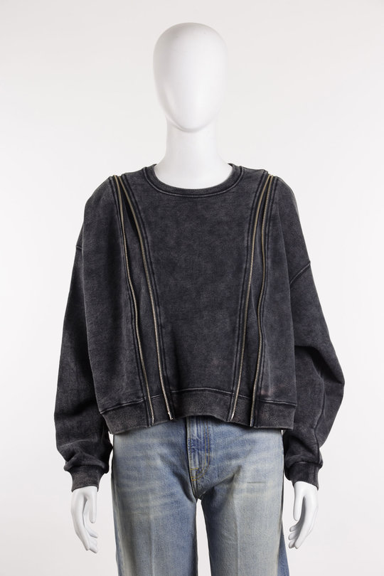 Sweatshirt zippered Crewneck R13WK306 washed black, R 13