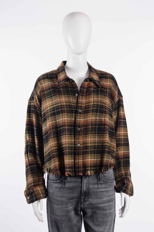 Hemd R13WR150 Drop Neck Cropped Shirt light brown black plaid, R 13