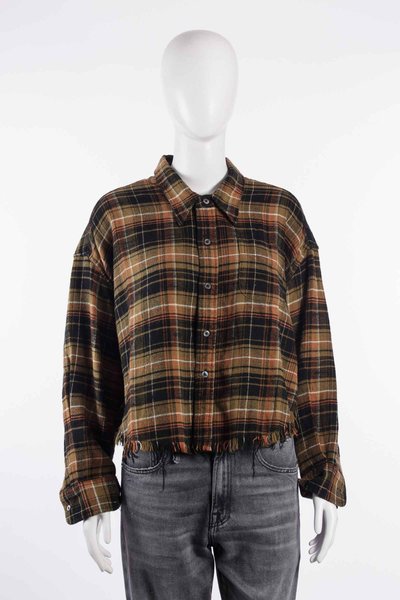 Hemd R13WR150 Drop Neck Cropped Shirt light brown black plaid, R 13