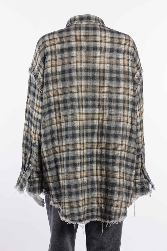 Hemd R13WR075 Shredded Seam Drop Neck Shirt grey cream plaid, R 13