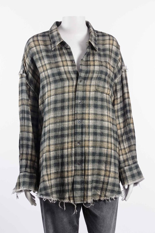 Hemd R13WR075 Shredded Seam Drop Neck Shirt grey cream plaid, R 13
