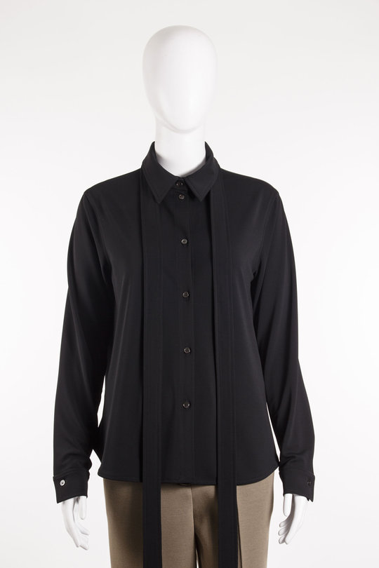 Hemd Micro-Jerssey Slim Lavailliere Blouse 19-1032044 black, Uli Schneider