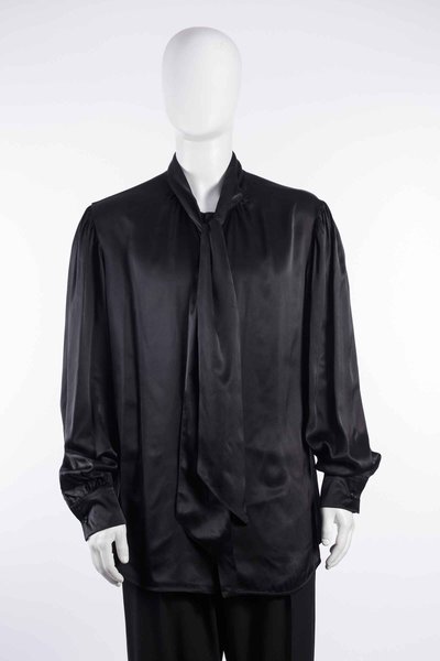 Hemd B0014413FA134099 Runo Bow Tie Collar Shirt Satin Washe black, Ann Demeulemeester