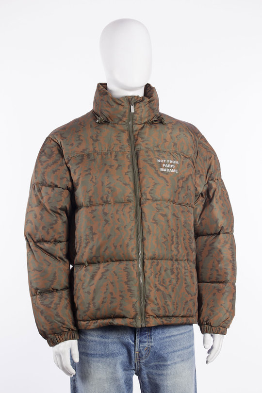 Jacke Slogan Moire Puffer Jacket Khaki camou, Drôle de Monsieur