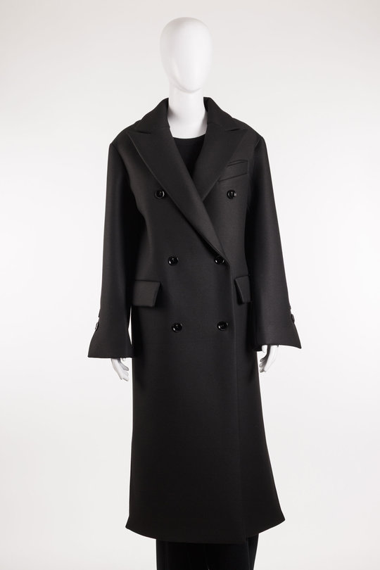 Mantel 19- 1010358 Wool-Neopren Double-Breasted Coat black, Uli Schneider