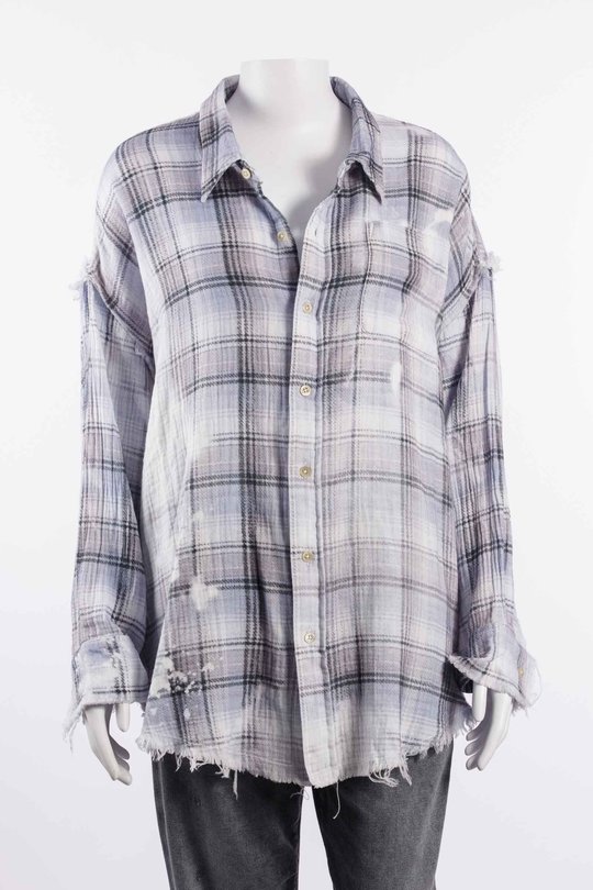 Hemd R13WR075 Shredded Seam Drop Neck Shirt blue bleached plaid, R 13