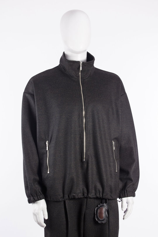 Pullover Zip Long Drape Wool petrol black, SONG FOR THE MUTE