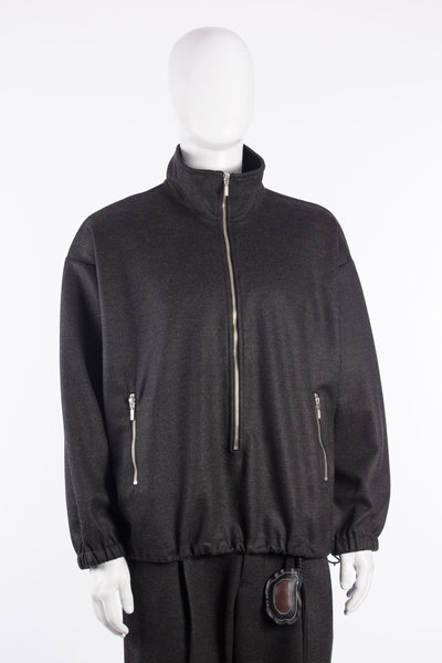 Pullover Zip Long Drape Wool petrol black, SONG FOR THE MUTE