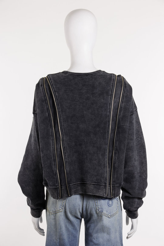 Sweatshirt zippered Crewneck R13WK306 washed black, R 13