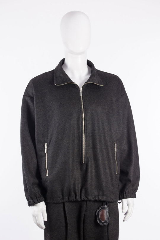 Pullover Zip Long Drape Wool petrol black, SONG FOR THE MUTE