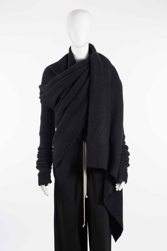 Strickjacke RP02F5642 KWP Hooded Medium Wrap black, Rick Owens