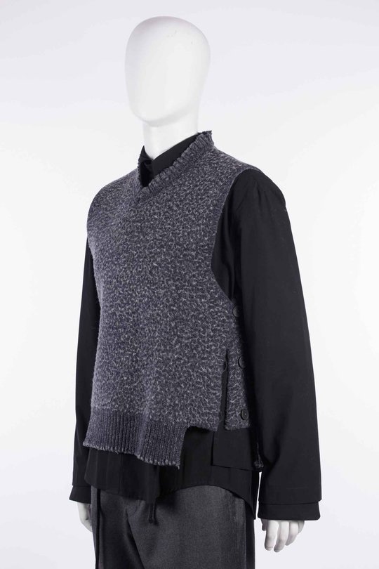 Pullover CGAW26CKNVST24 Washed Knit Blanked Vest navy/grey, Graig Green
