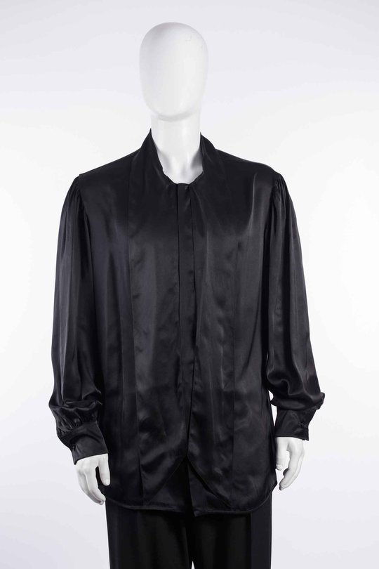 Hemd B0014413FA134099 Runo Bow Tie Collar Shirt Satin Washe black, Ann Demeulemeester