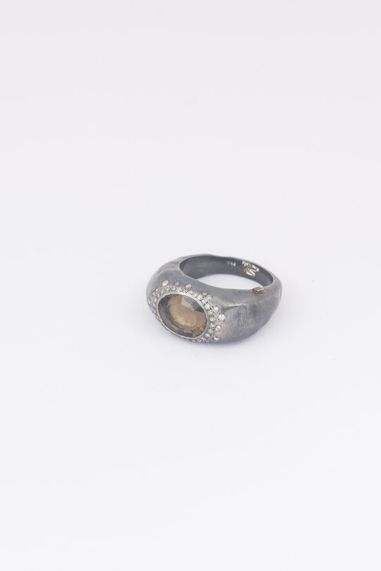Ring 2024 Padma ST icey grey diamond and smoky quarz, Rosa Maria Jewellery