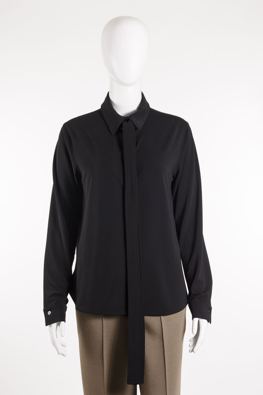 Hemd Micro-Jerssey Slim Lavailliere Blouse 19-1032044 black, Uli Schneider